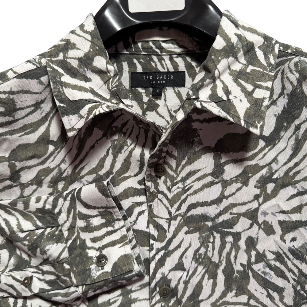 Ted Baker London Cellent Shirt Size 4 Green Abstract Print Lyocell Long Sleeve